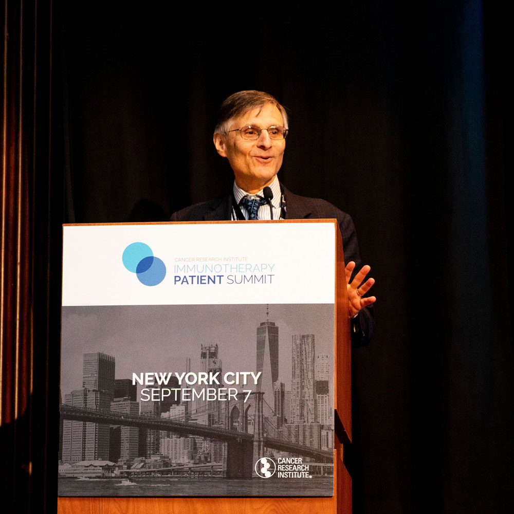 Dr. Ben Neel welcomes attendees to the fourth CRI Immunotherapy Patient Summit in New York City, held at NYU Langone’s Perlmutter Cancer Center. Photo by Hannah Cohen.