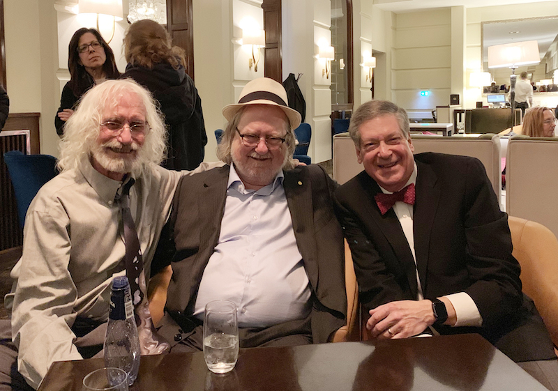 From L to R: Philip D. Greenberg, M.D., James P. Allison, Ph.D., and Schreiber, in Stockholm, Sweden for Allison’s 2018 Nobel Prize ceremony (photo provided by Schreiber)