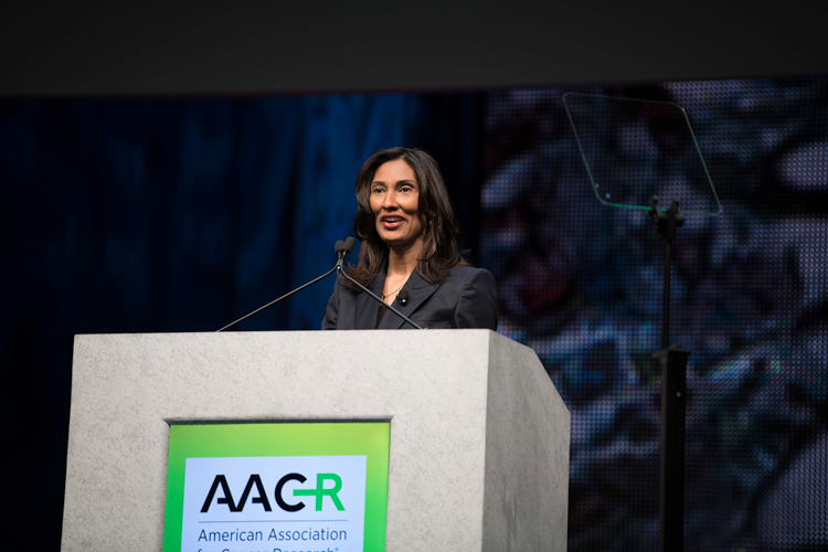 Padmanee Sharma speaking at AACR 2018 Opening Plenary